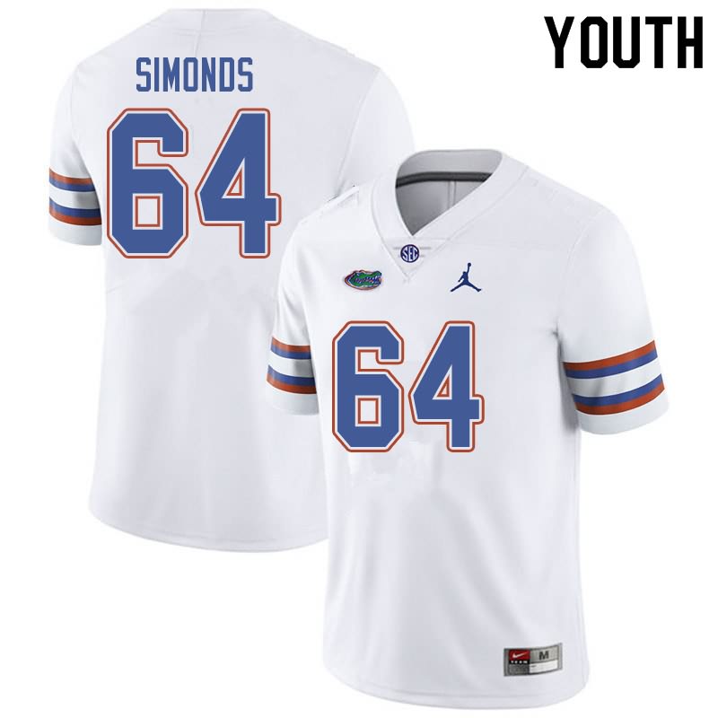 NCAA Florida Gators Riley Simonds Youth #64 Jordan Brand White Stitched Authentic College Football Jersey EME1564MJ